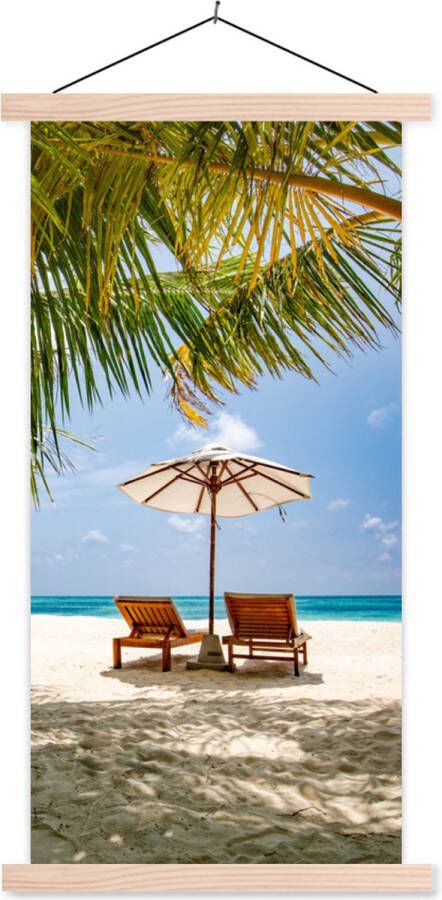 TextilePosters Posterhanger incl. Poster Schoolplaat Strand Strandstoel Parasol 60x120 cm Blanke latten