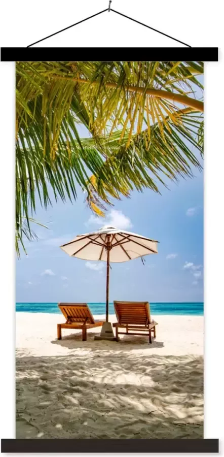 TextilePosters Posterhanger incl. Poster 60x120 cm Schoolplaat Strand Strandstoel Parasol Textielposter Zwarte latten