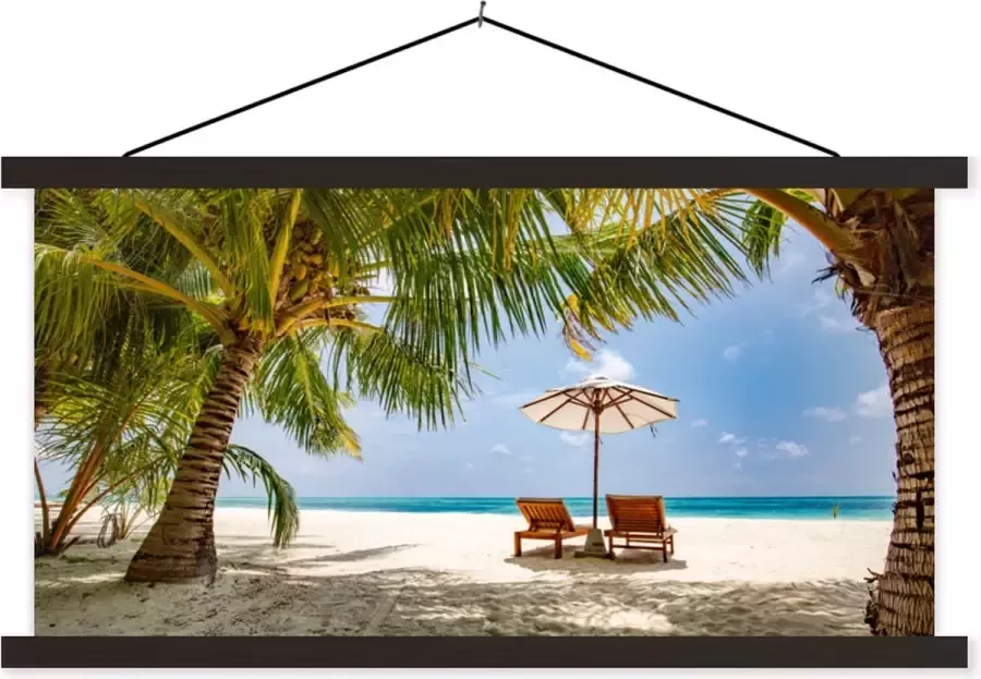 TextilePosters Posterhanger incl. Poster 60x30 cm Schoolplaat Strand Strandstoel Parasol Textielposter Zwarte latten