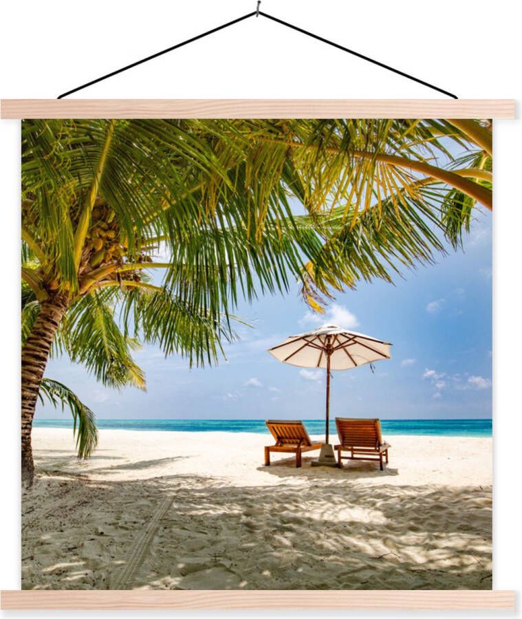 TextilePosters Posterhanger incl. Poster Schoolplaat Strand Strandstoel Parasol 60x60 cm Blanke latten