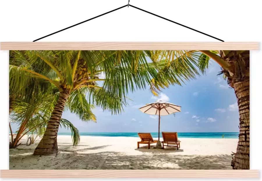 TextilePosters Posterhanger incl. Poster Schoolplaat Strand Strandstoel Parasol 90x45 cm Blanke latten