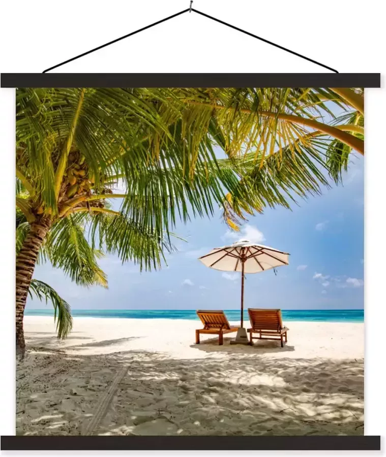 TextilePosters Posterhanger incl. Poster 90x90 cm Schoolplaat Strand Strandstoel Parasol Textielposter Zwarte latten