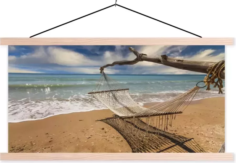TextilePosters Posterhanger incl. Poster 120x60 cm Schoolplaat Strand Zee Hangmat Textielposter Blanke latten