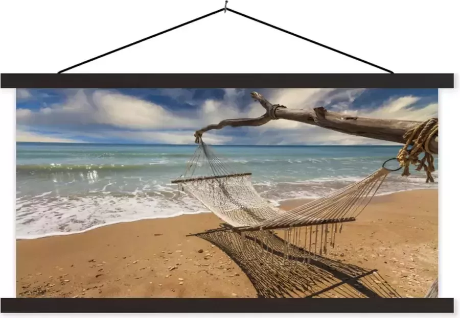 TextilePosters Posterhanger incl. Poster 120x60 cm Schoolplaat Strand Zee Hangmat Textielposter Zwarte latten