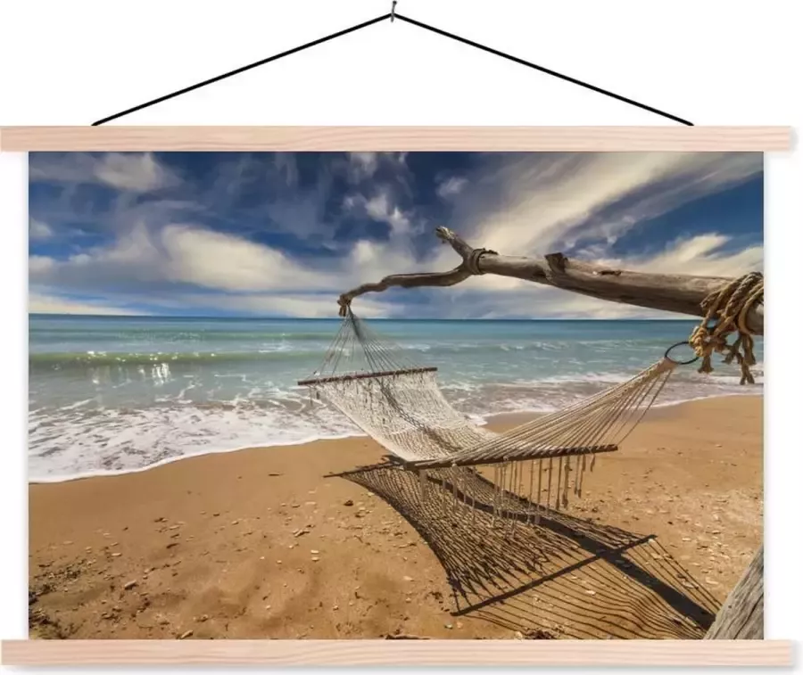 TextilePosters Posterhanger incl. Poster Schoolplaat Strand Zee Hangmat 150x100 cm Blanke latten