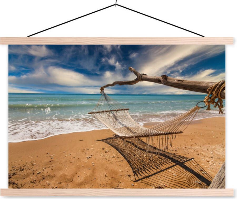 TextilePosters Posterhanger incl. Poster Schoolplaat Strand Zee Hangmat 60x40 cm Blanke latten