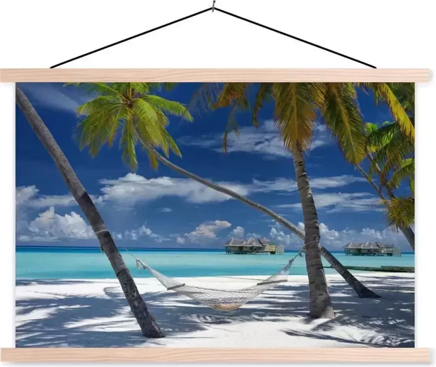 TextilePosters Posterhanger incl. Poster 150x100 cm Schoolplaat Strand Zomer Hangmat Textielposter Blanke latten