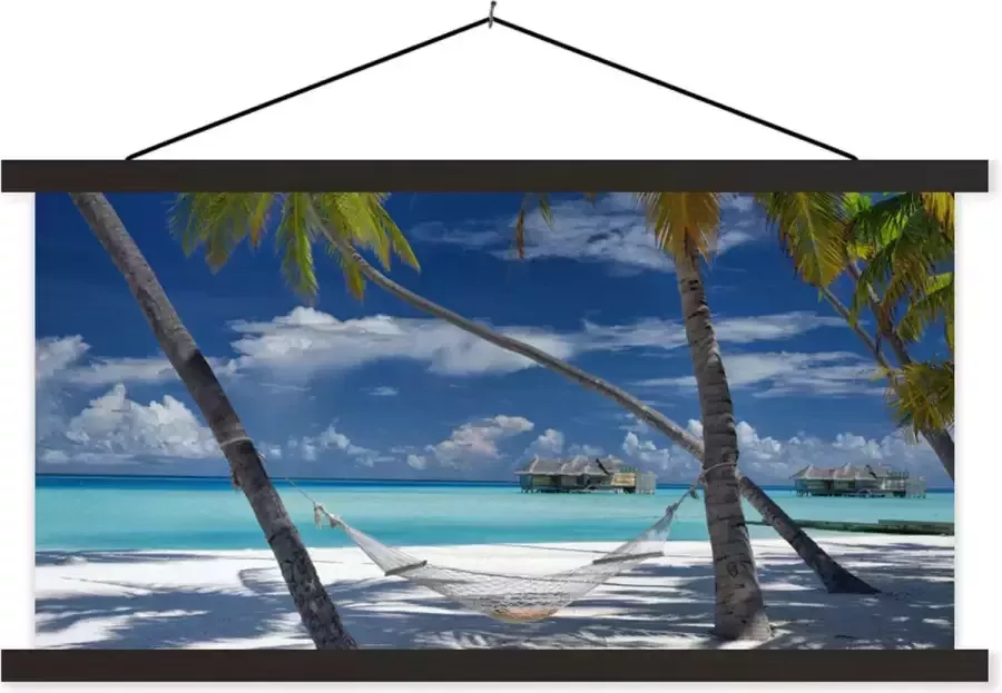 TextilePosters Posterhanger incl. Poster 150x75 cm Schoolplaat Strand Zomer Hangmat Textielposter Zwarte latten