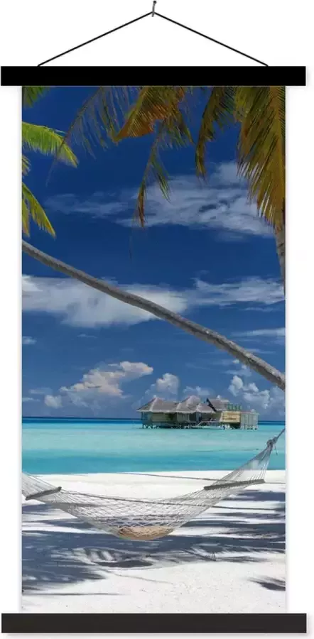TextilePosters Posterhanger incl. Poster 60x120 cm Schoolplaat Strand Zomer Hangmat Textielposter Zwarte latten
