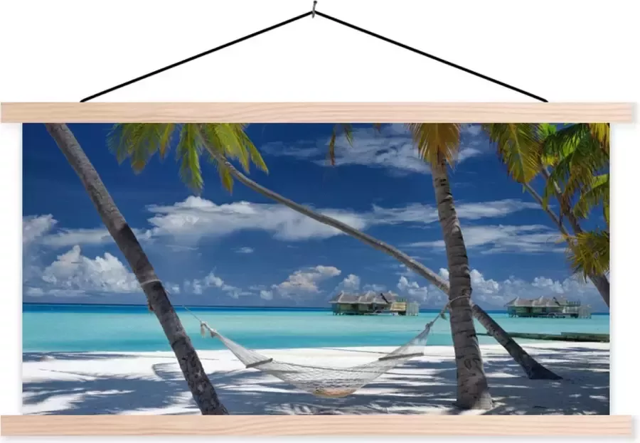 TextilePosters Posterhanger incl. Poster 90x45 cm Schoolplaat Strand Zomer Hangmat Textielposter Blanke latten