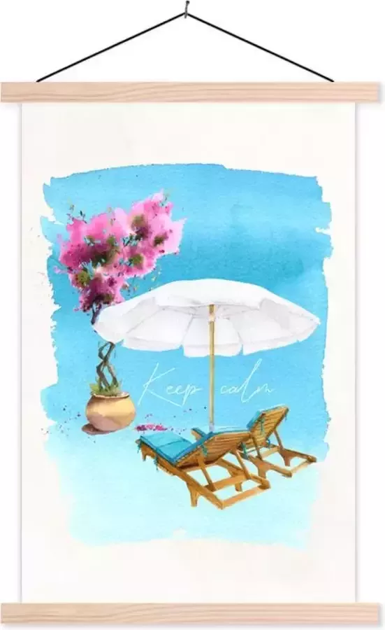 TextilePosters Posterhanger incl. Poster 60x90 cm Schoolplaat Strandstoel Bloemen Parasol Tekening Textielposter Blanke latten