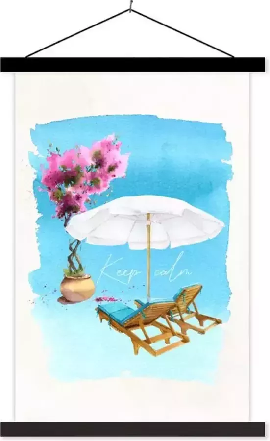 TextilePosters Posterhanger incl. Poster 60x90 cm Schoolplaat Strandstoel Bloemen Parasol Tekening Textielposter Zwarte latten