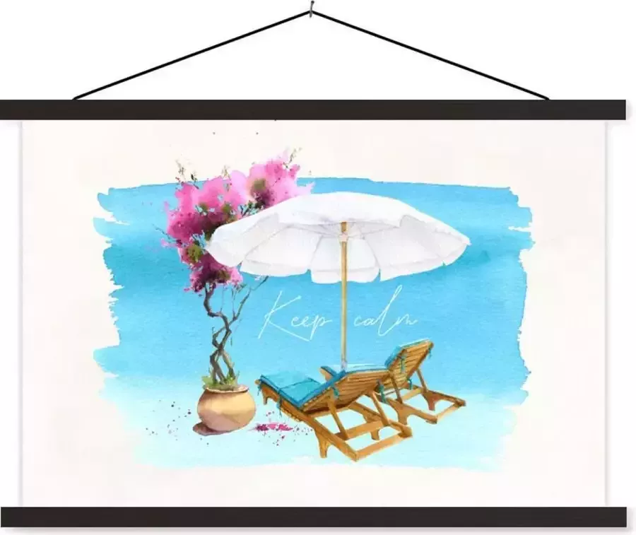 TextilePosters Posterhanger incl. Poster 120x80 cm Schoolplaat Strandstoel Bloemen Parasol Waterverf Textielposter Blanke latten