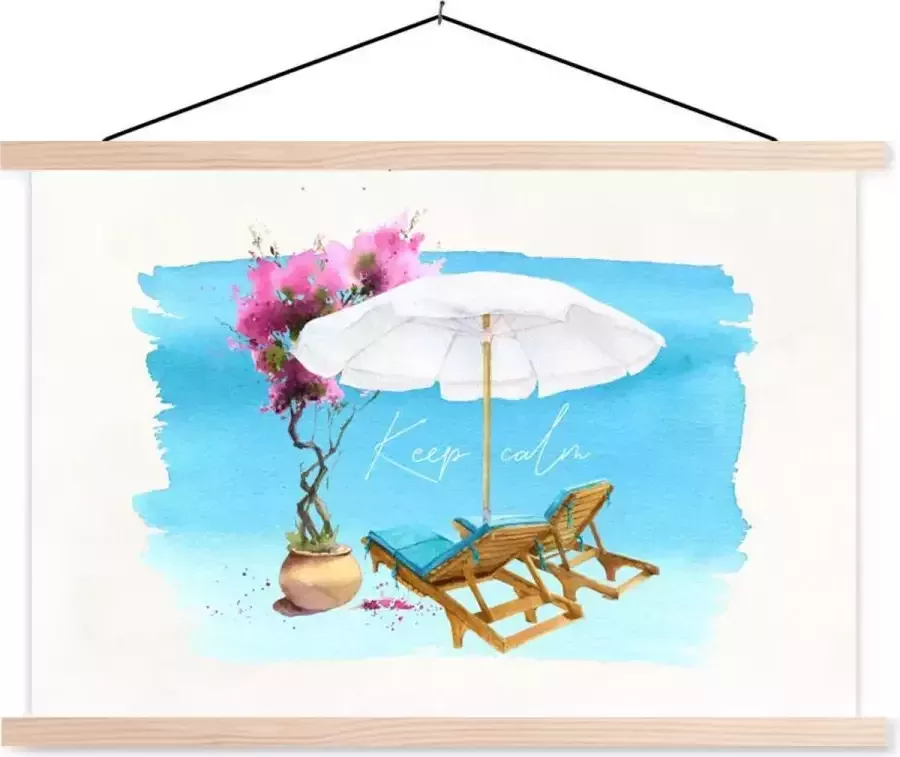TextilePosters Posterhanger incl. Poster 150x100 cm Schoolplaat Strandstoel Bloemen Parasol Waterverf Textielposter Zwarte latten