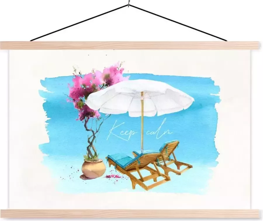 TextilePosters Posterhanger incl. Poster 60x40 cm Schoolplaat Strandstoel Bloemen Parasol Waterverf Textielposter Blanke latten