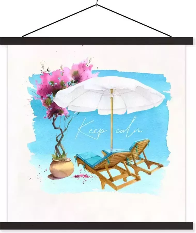 TextilePosters Posterhanger incl. Poster 120x120 cm Schoolplaat Strandstoel Parasol Bloemen Tekening Textielposter Zwarte latten