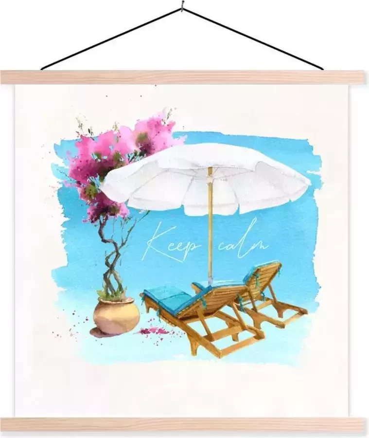 TextilePosters Posterhanger incl. Poster 60x60 cm Schoolplaat Strandstoel Parasol Bloemen Tekening Textielposter Blanke latten