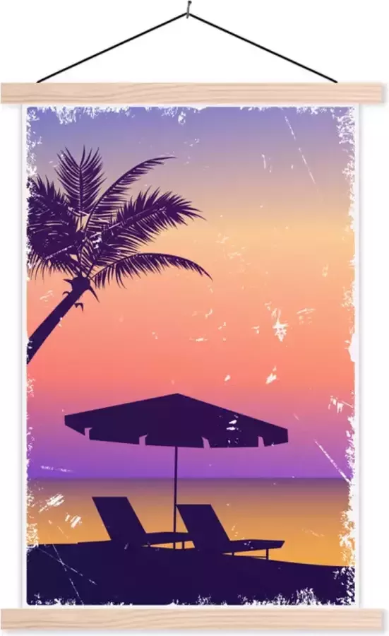 TextilePosters Posterhanger incl. Poster 120x180 cm Schoolplaat Strandstoel Parasol Lucht Zomer Textielposter Blanke latten