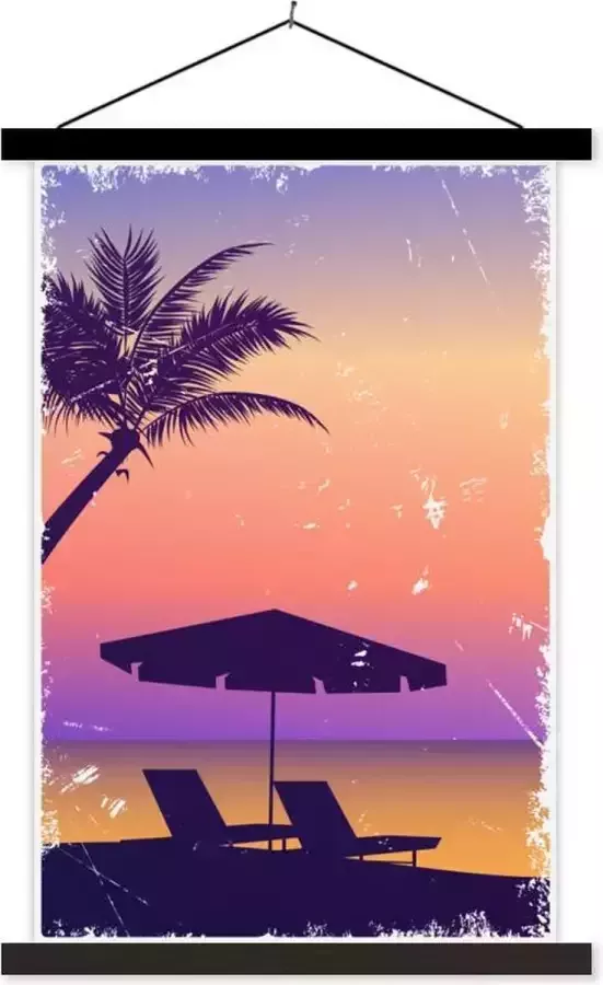 TextilePosters Posterhanger incl. Poster 120x180 cm Schoolplaat Strandstoel Parasol Lucht Zomer Textielposter Zwarte latten