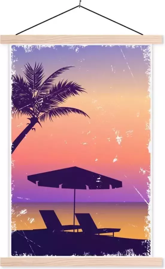 TextilePosters Posterhanger incl. Poster 60x90 cm Schoolplaat Strandstoel Parasol Lucht Zomer Textielposter Blanke latten
