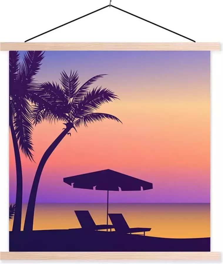 TextilePosters Posterhanger incl. Poster 120x120 cm Schoolplaat Strandstoel Parasol Nacht Tekening Textielposter Blanke latten