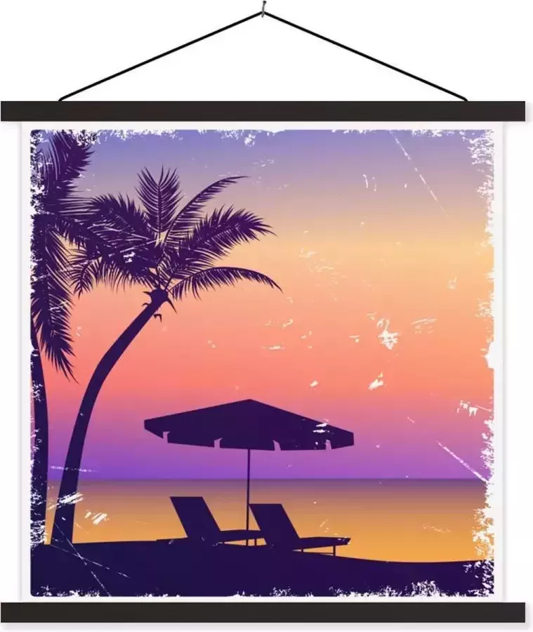 TextilePosters Posterhanger incl. Poster 120x120 cm Schoolplaat Strandstoel Parasol Nacht Waterverf Textielposter Zwarte latten