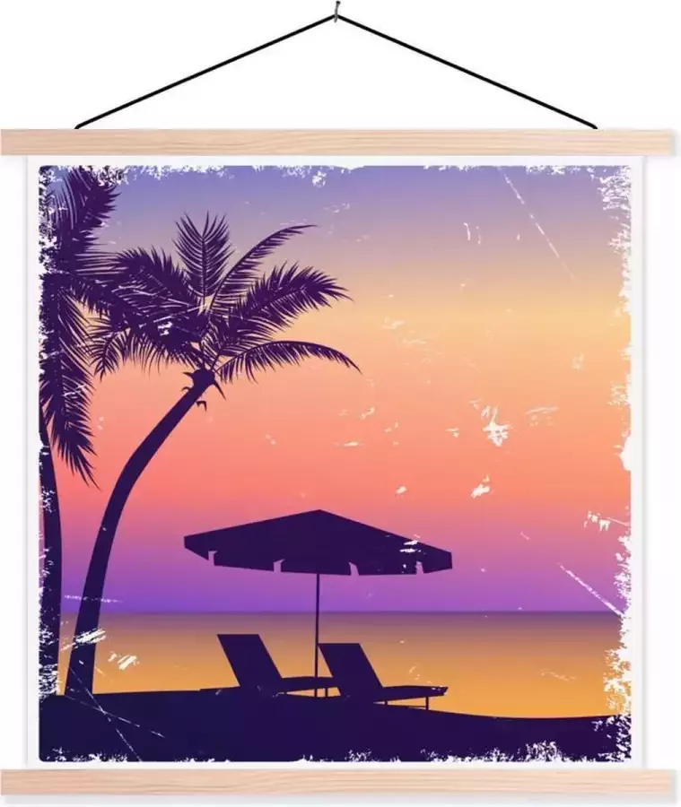 TextilePosters Posterhanger incl. Poster 90x90 cm Schoolplaat Strandstoel Parasol Nacht Waterverf Textielposter Blanke latten