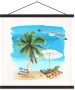TextilePosters Posterhanger incl. Poster Schoolplaat Strandstoel Parasol Palmboom 120x120 cm Zwarte latten - Thumbnail 1