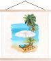 TextilePosters Posterhanger incl. Poster Schoolplaat Strandstoel Parasol Palmboom 40x40 cm Blanke latten - Thumbnail 1