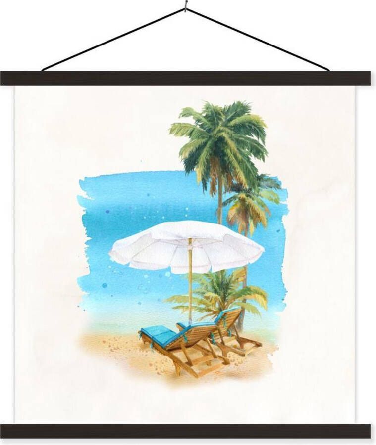 TextilePosters Posterhanger incl. Poster 60x60 cm Schoolplaat Strandstoel Parasol Palmboom Textielposter Zwarte latten