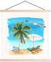 TextilePosters Posterhanger incl. Poster Schoolplaat Strandstoel Parasol Palmboom 90x90 cm Blanke latten - Thumbnail 1