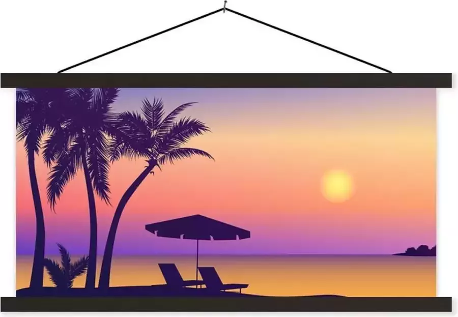 TextilePosters Posterhanger incl. Poster 90x45 cm Schoolplaat Strandstoel Parasol Zomer Illustratie Textielposter Zwarte latten