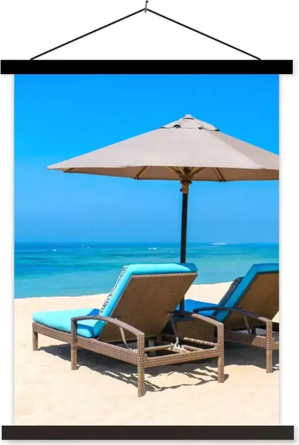 TextilePosters Posterhanger incl. Poster 120x160 cm Schoolplaat Strandstoel Parasol Zomer Zee Textielposter Zwarte latten