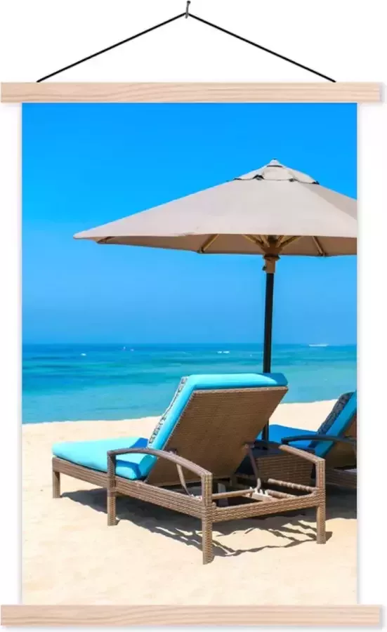 TextilePosters Posterhanger incl. Poster 120x180 cm Schoolplaat Strandstoel Parasol Zomer Zee Textielposter Blanke latten