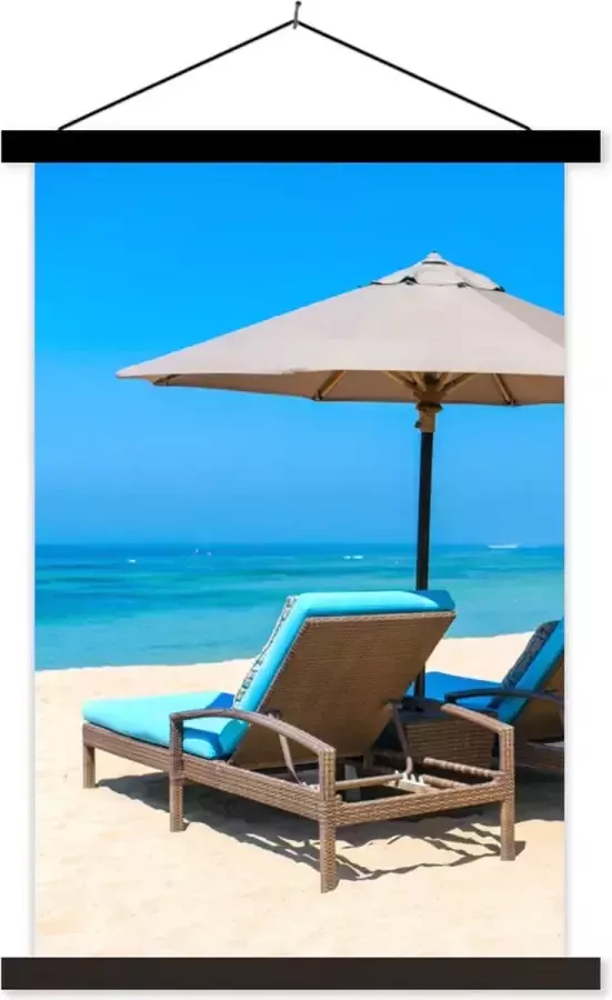 TextilePosters Posterhanger incl. Poster 120x180 cm Schoolplaat Strandstoel Parasol Zomer Zee Textielposter Zwarte latten