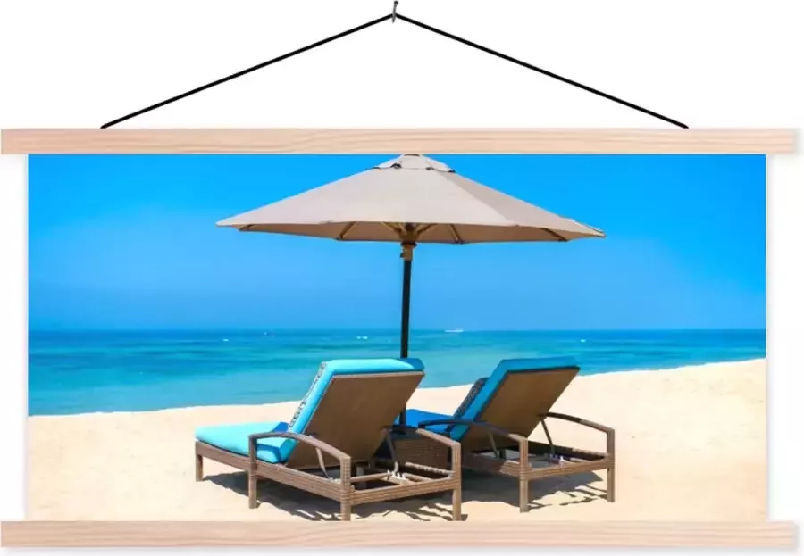 TextilePosters Posterhanger incl. Poster 120x60 cm Schoolplaat Strandstoel Parasol Zomer Zee Textielposter Blanke latten