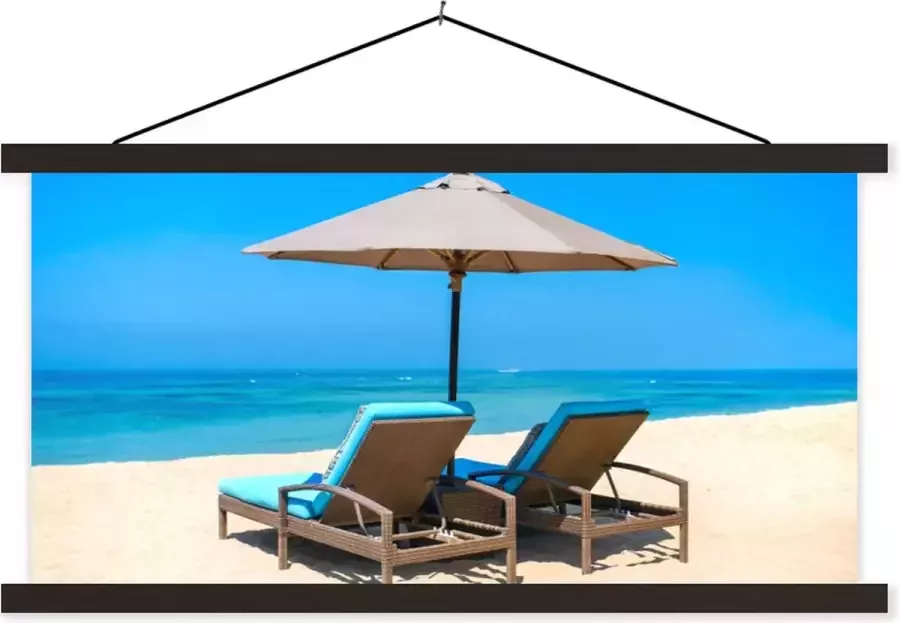 TextilePosters Posterhanger incl. Poster 120x60 cm Schoolplaat Strandstoel Parasol Zomer Zee Textielposter Zwarte latten