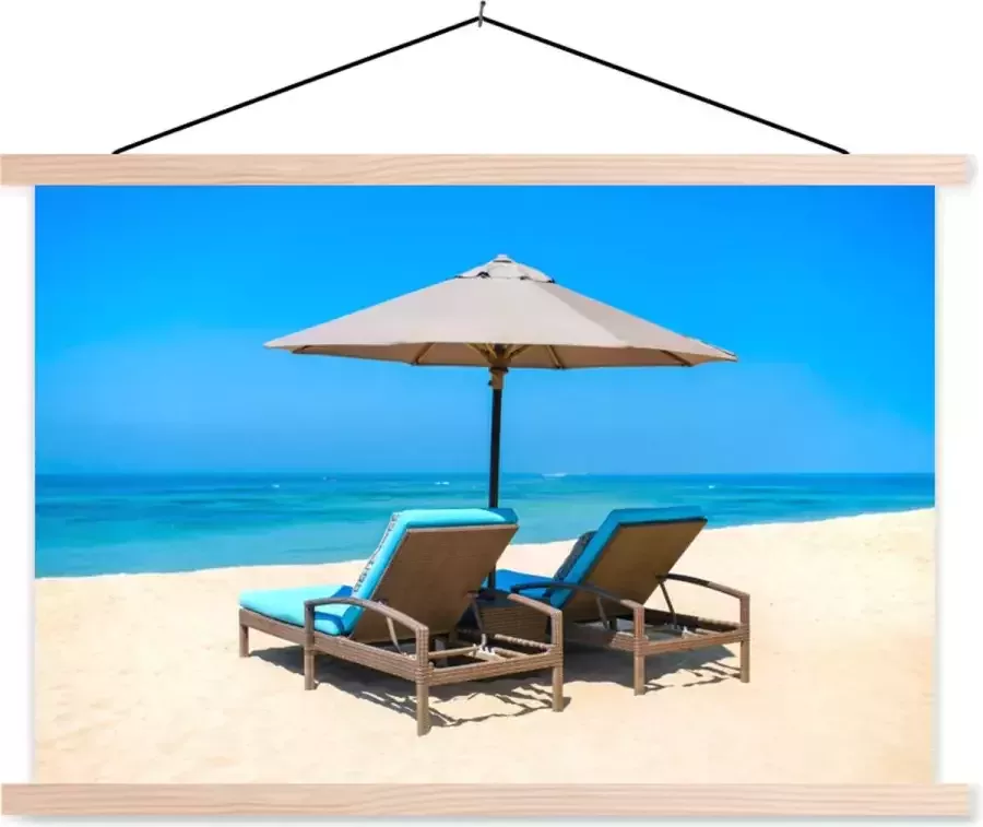 TextilePosters Posterhanger incl. Poster 120x80 cm Schoolplaat Strandstoel Parasol Zomer Zee Textielposter Blanke latten