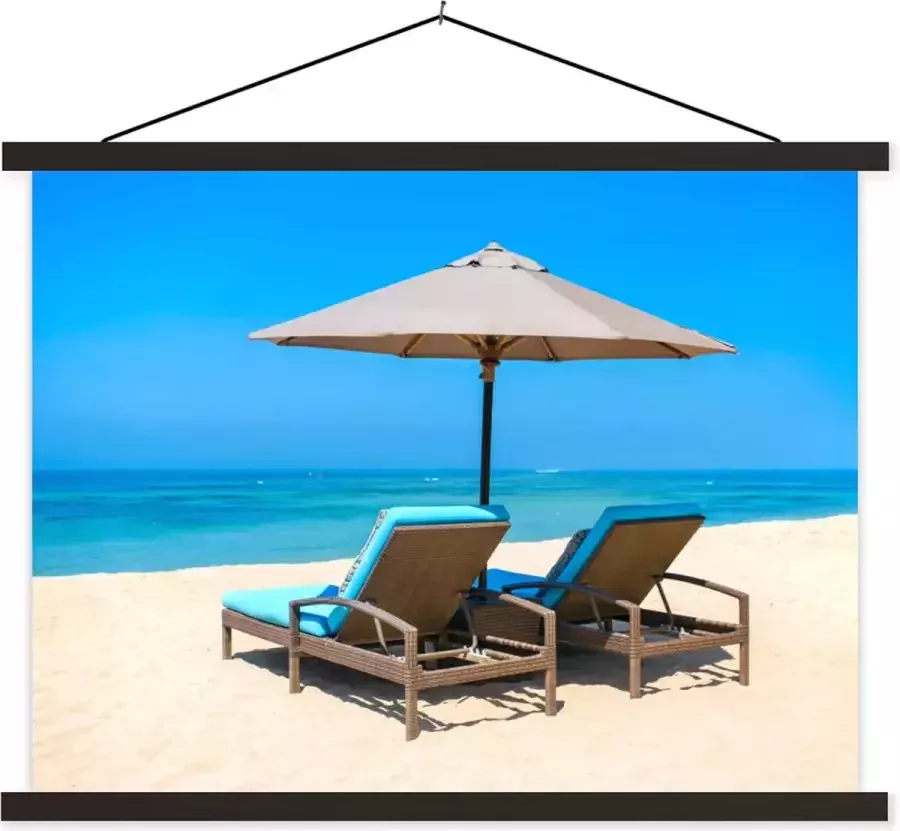 TextilePosters Posterhanger incl. Poster 120x90 cm Schoolplaat Strandstoel Parasol Zomer Zee Textielposter Zwarte latten