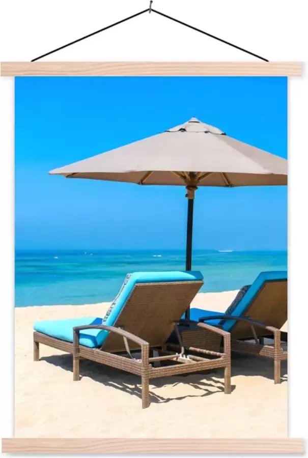 TextilePosters Posterhanger incl. Poster 40x53 cm Schoolplaat Strandstoel Parasol Zomer Zee Textielposter Blanke latten