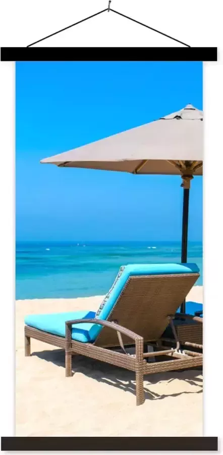 TextilePosters Posterhanger incl. Poster 40x80 cm Schoolplaat Strandstoel Parasol Zomer Zee Textielposter Zwarte latten