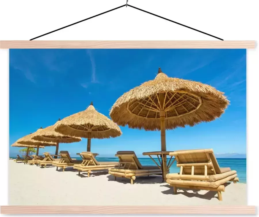 TextilePosters Posterhanger incl. Poster 120x80 cm Schoolplaat Strandstoel Strand Parasol Zee Zomer Textielposter Blanke latten
