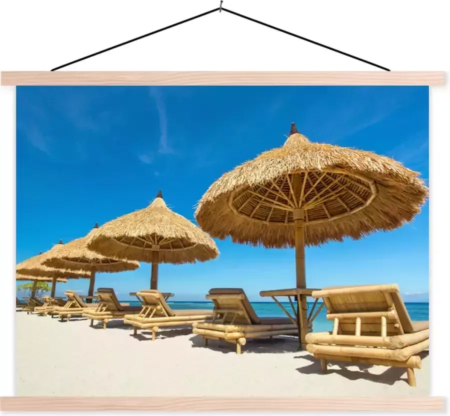 TextilePosters Posterhanger incl. Poster 120x90 cm Schoolplaat Strandstoel Strand Parasol Zee Zomer Textielposter Blanke latten