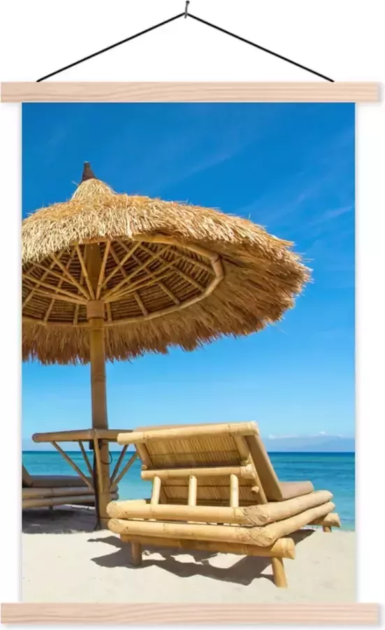 TextilePosters Posterhanger incl. Poster 40x60 cm Schoolplaat Strandstoel Strand Parasol Zee Zomer Textielposter Blanke latten