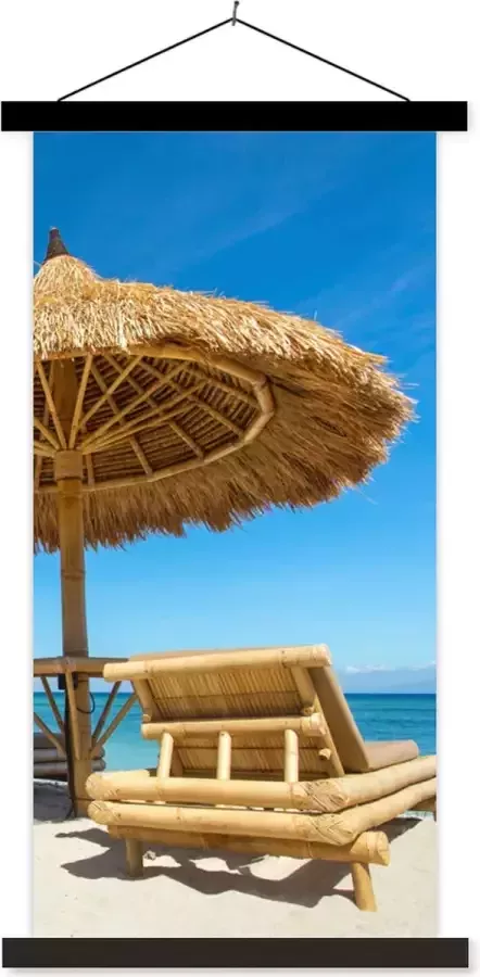 TextilePosters Posterhanger incl. Poster 40x80 cm Schoolplaat Strandstoel Strand Parasol Zee Zomer Textielposter Zwarte latten