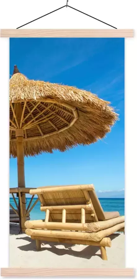 TextilePosters Posterhanger incl. Poster 60x120 cm Schoolplaat Strandstoel Strand Parasol Zee Zomer Textielposter Blanke latten