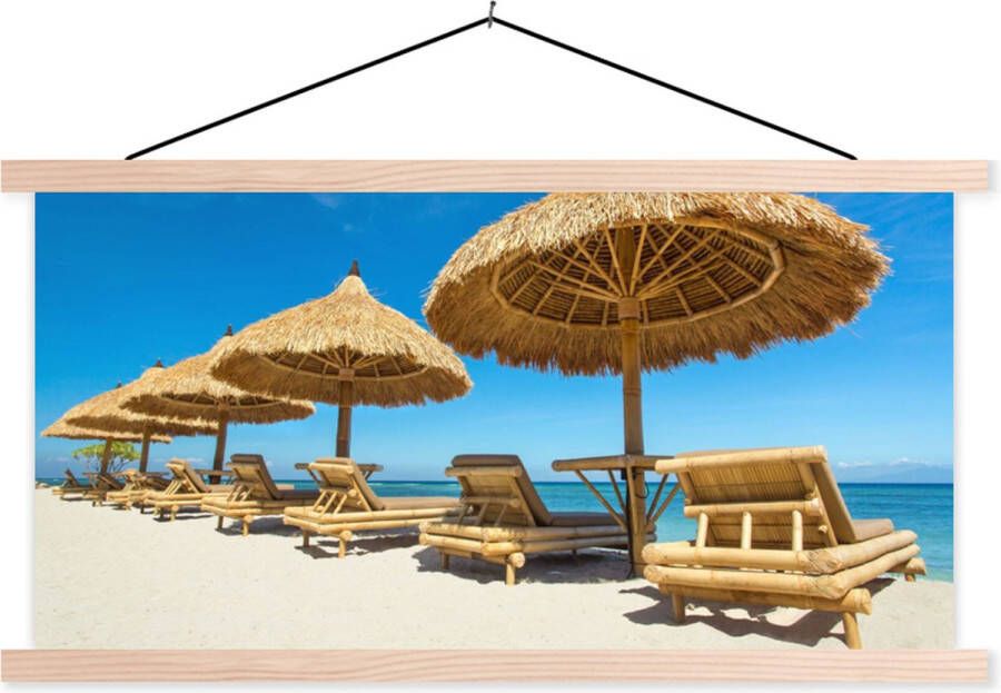 TextilePosters Posterhanger incl. Poster Schoolplaat Strandstoel Strand Parasol Zee Zomer 60x30 cm Blanke latten