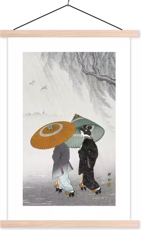 TextilePosters Posterhanger incl. Poster 60x90 cm Schoolplaat Vintage Vrouwen Parasol Japan Textielposter Blanke latten