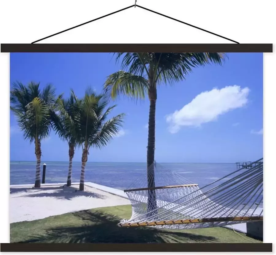 TextilePosters Posterhanger incl. Poster 120x90 cm Schoolplaat Zee Hangmat Palmboom Textielposter Zwarte latten