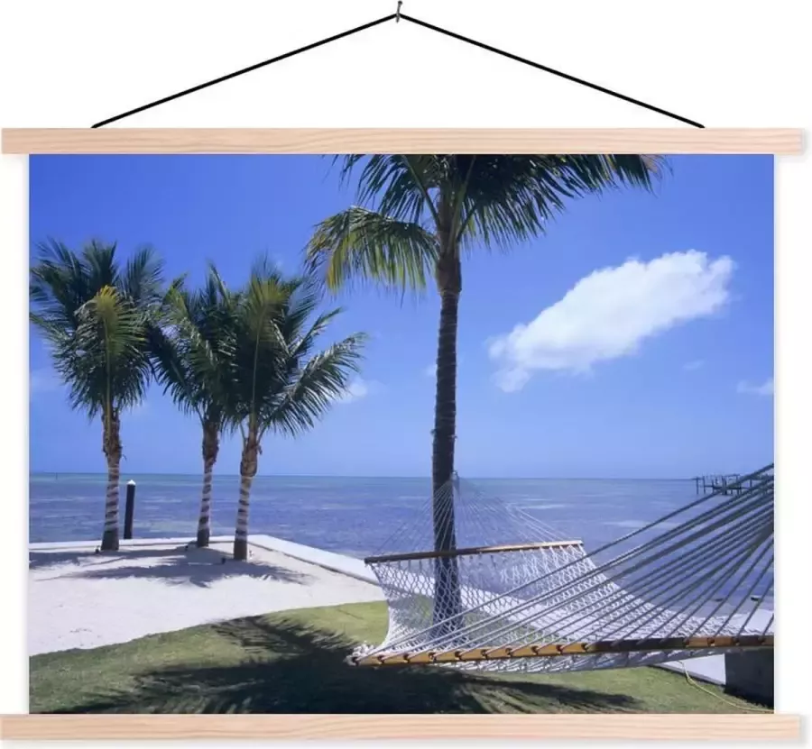 TextilePosters Posterhanger incl. Poster 150x113 cm Schoolplaat Zee Hangmat Palmboom Textielposter Blanke latten